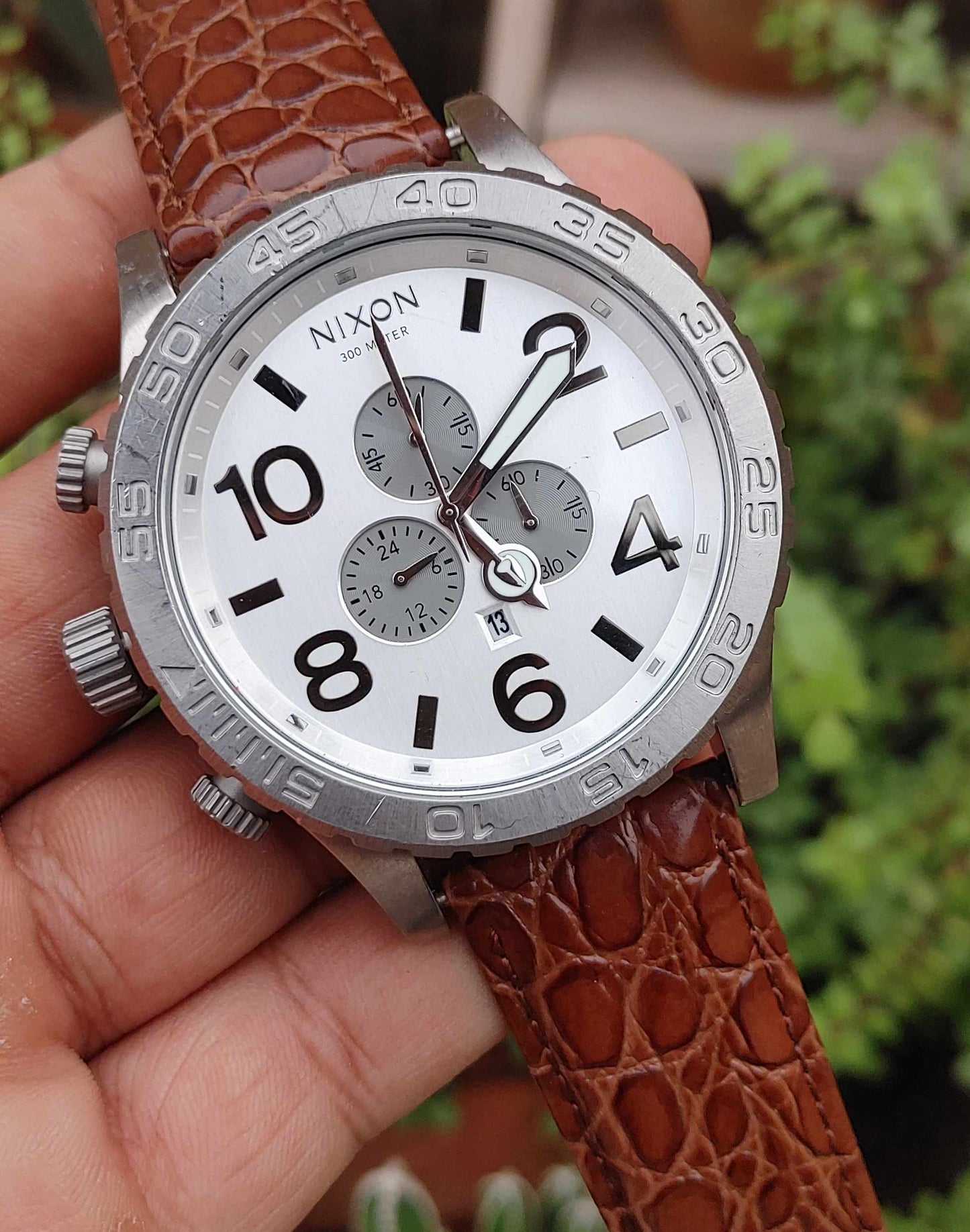 Nixon Right Hand Crown 4rmm Leather Strap Sports Watch For Men