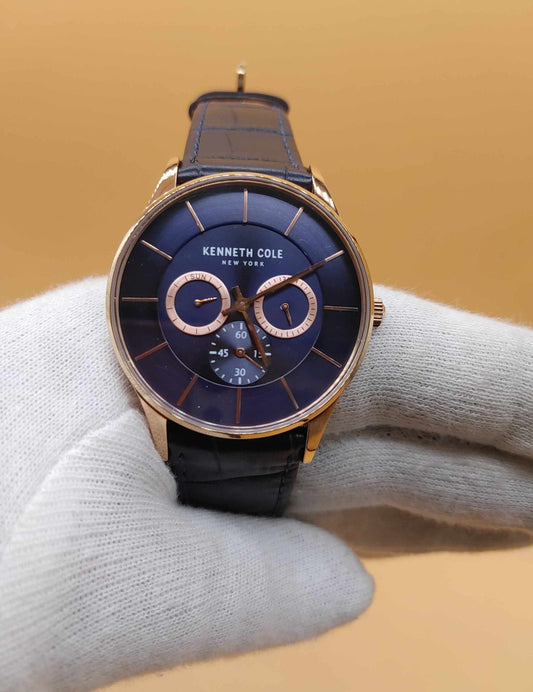 Kenneth Cole Watch Blue Leather Strap For Men in Date Graph Option