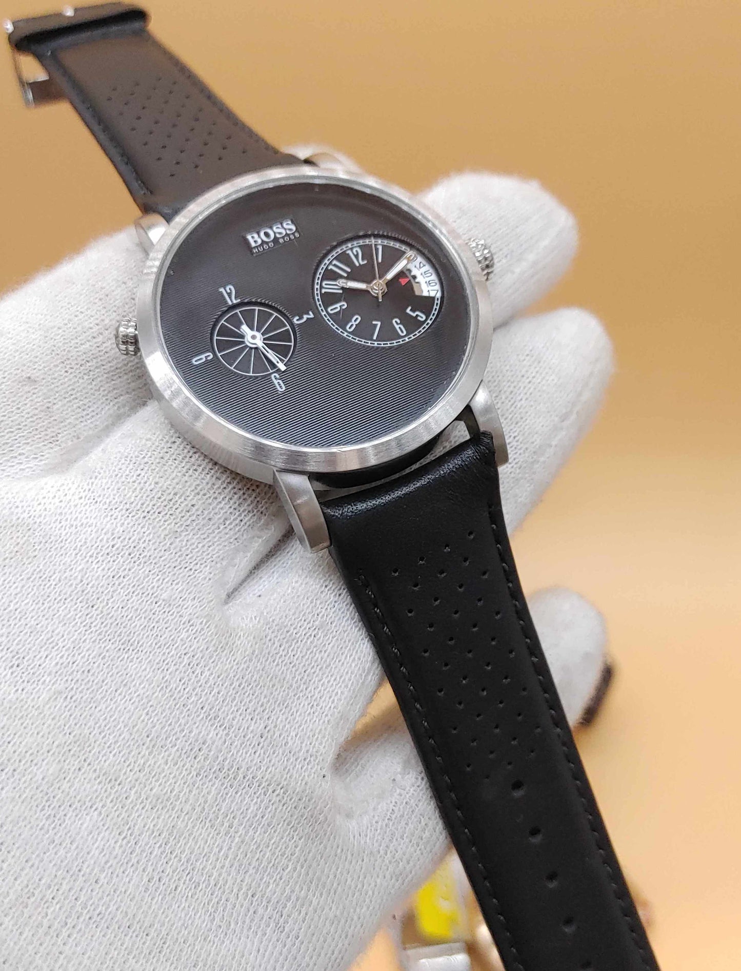 Hugo Boss Dual Time Date Leather Strap Watch For Men