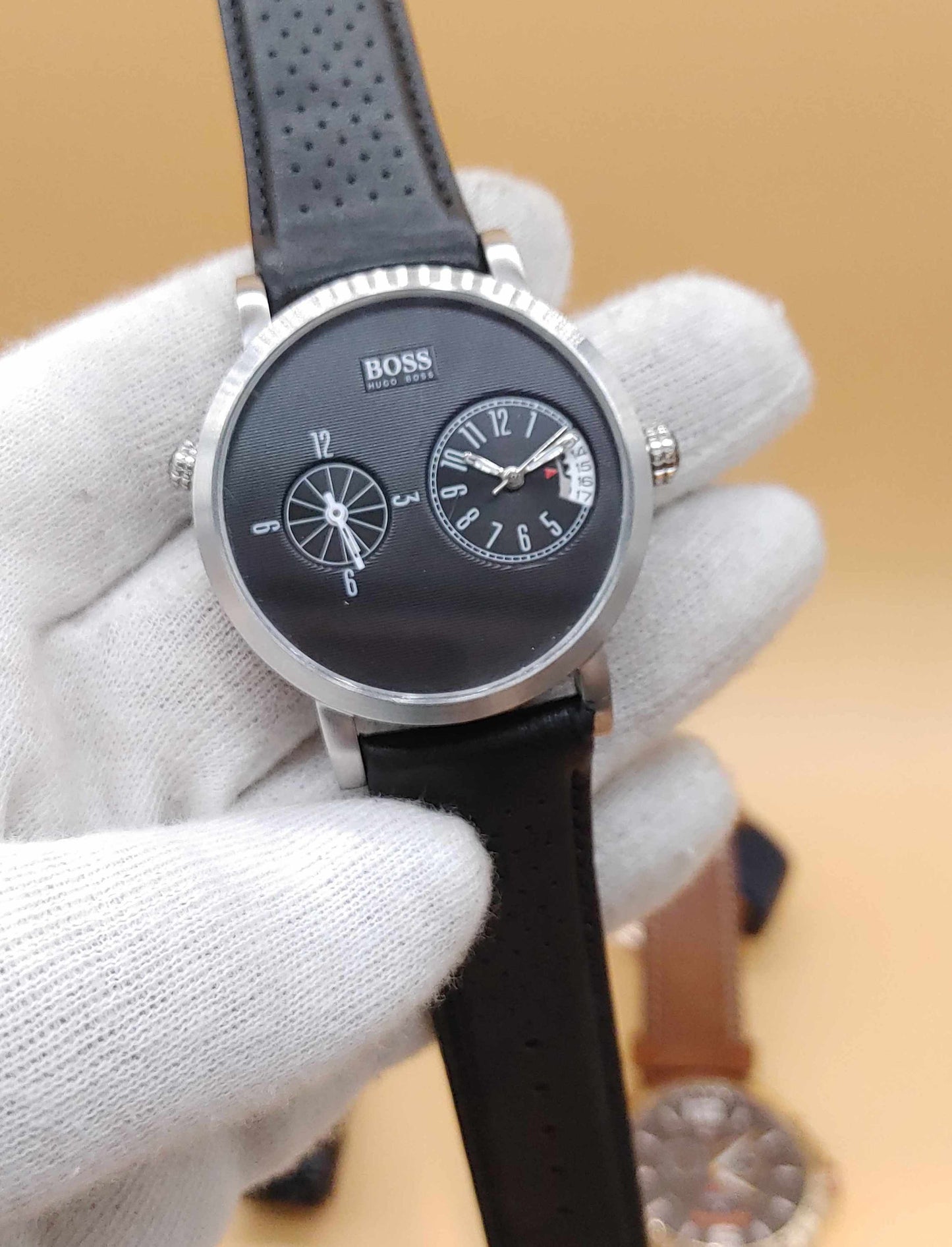 Hugo Boss Dual Time Date Leather Strap Watch For Men