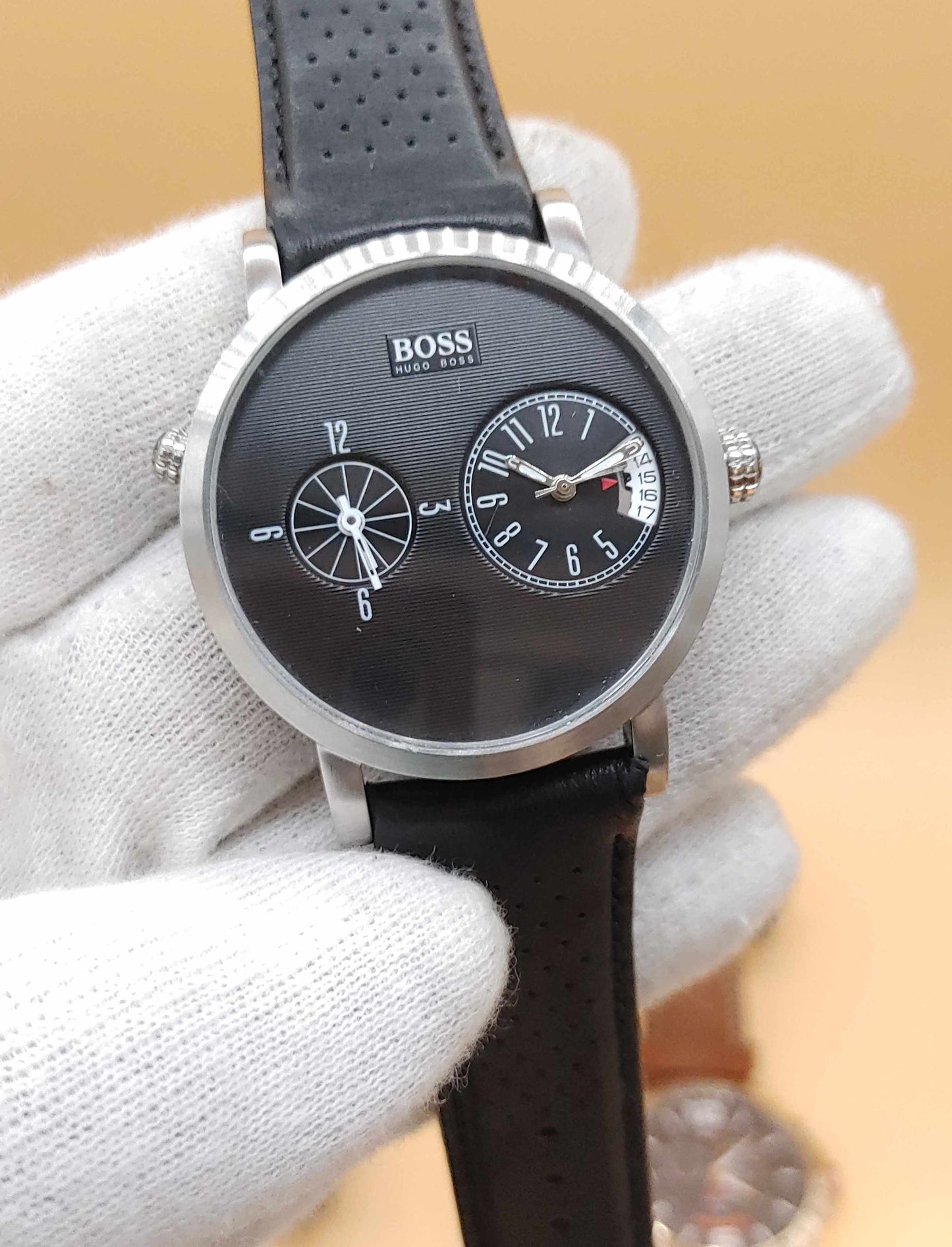 Hugo Boss Dual Time Date Leather Strap Watch For Men