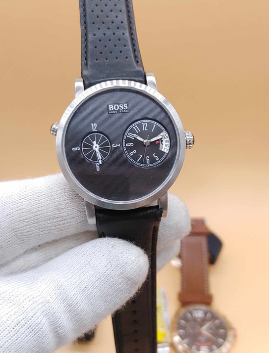 Hugo Boss Dual Time Date Leather Strap Watch For Men
