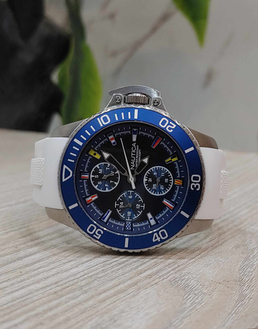 Nautica White Rubber Strap Chronograph Special Flag Edition Watch For Men