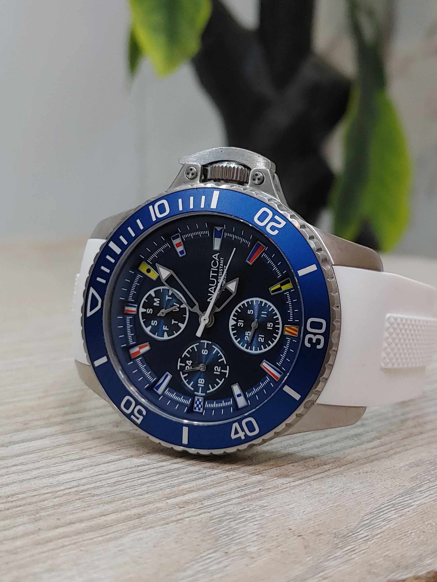 Nautica White Rubber Strap Chronograph Special Flag Edition Watch For Men