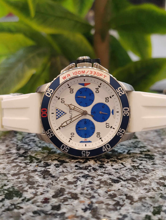 Nautica Sports Watch White Rubber Strap Japan Quartz Date O Graph Watch For Men