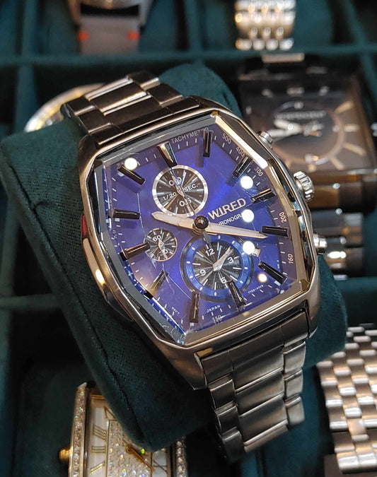 Wired Chornograph Wrist Watch For Men Square Blue Dial Japan Movement