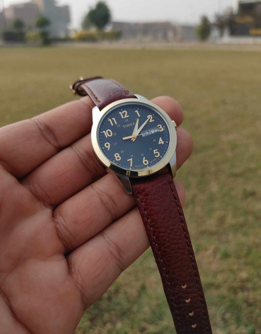 Timex Two Tone Leather Strap Wrist Watch For Men