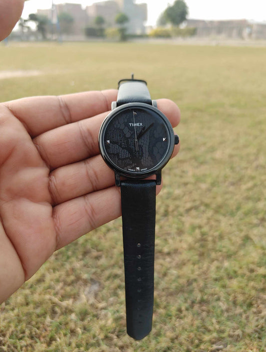 Timex Indiglo Black Leather Strap WR Series Watch For Men
