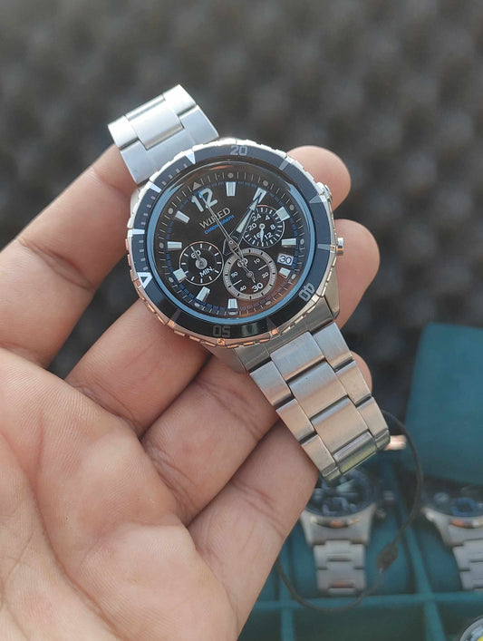 Wired Black Dial Stainless-steel Chronograph Watch 42mm Case Diameter For Men