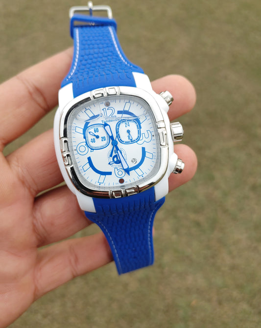 Tenedence Watch For Men with Water Scale Dial Blue Rubber Strap Chronograph