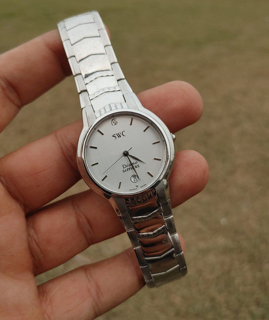 Samsung Vintage Stainless Steel Quartz Watch White Dial Vintage Watch Korean Made