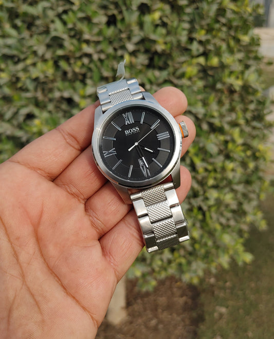 Hugo Boss Orange Stainless Steel Round Black Dial Watch For Men Quartz Movement