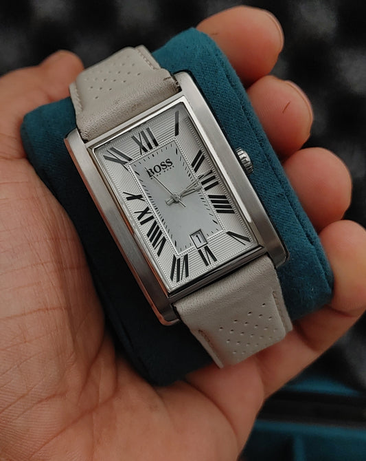 Hugo Boss Tank Shape HB 162.1.14.2408 Watch Leather Strap For Men