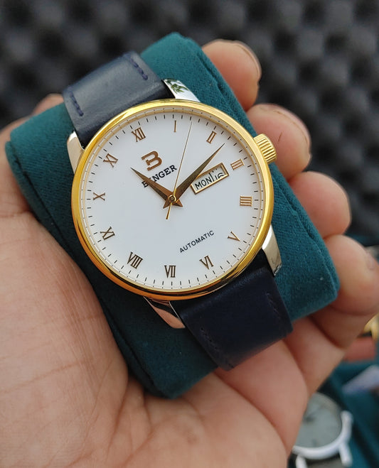 Binger Automatic B5005M-1 Watch in Blue Leather Strap For Men