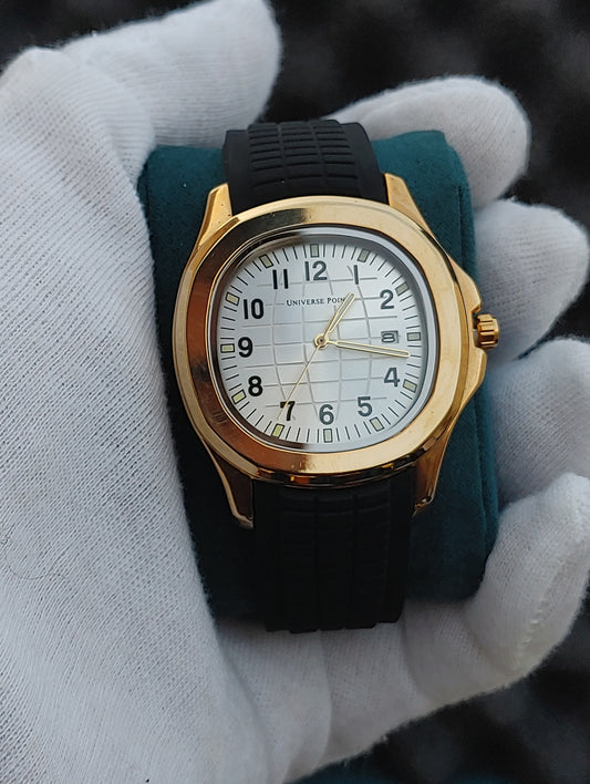 Universe Point Numbering Dial Black Rubber Strap Watch