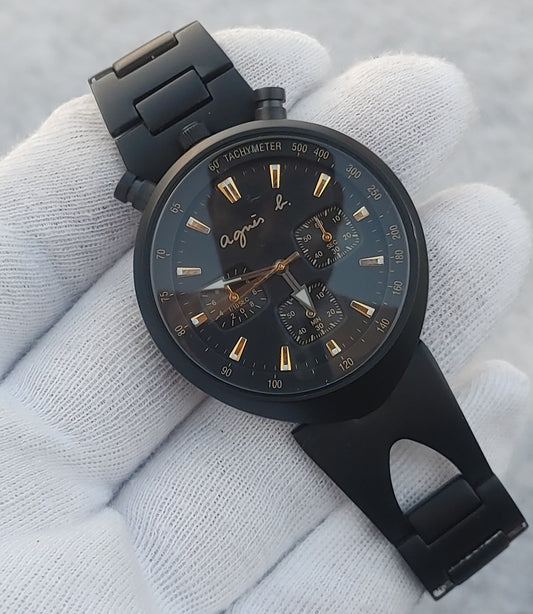 agnes b. New World Exploration Chronograph Watch - Black x Gold / 39mm