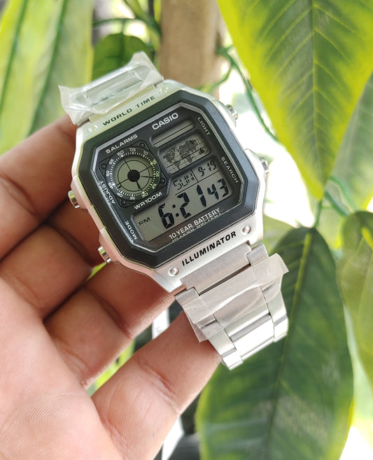 Casio AE-1200 Digital World Time Watch – 10-Year Battery, 100M Water Resistant