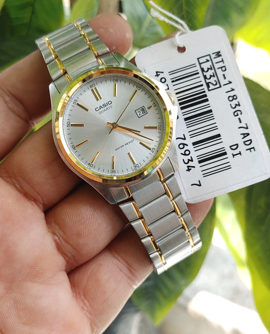 Casio MTP-1183G-7ADF Men's Two-Tone Analog Watch – Classic Metal Dress Style with White Dial