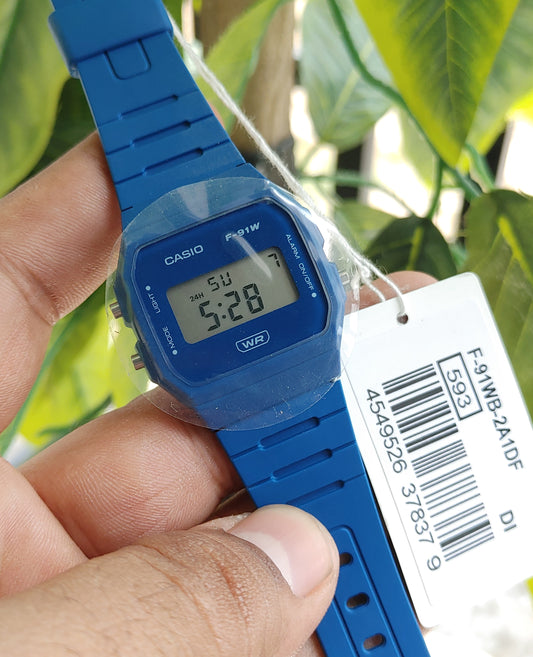 Casio F-91WB-2A1 Unisex Blue Digital Watch – Eco-Friendly Biomass Band, Retro Design
