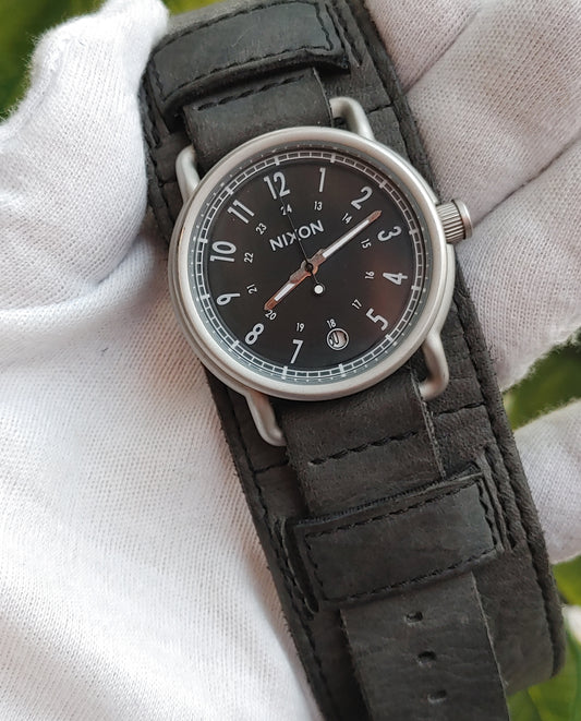 Nixon The Axe Men's Watch – Black Dial, Leather Strap, 44mm (Ref. A322000-00) | Bold, Rugged Style