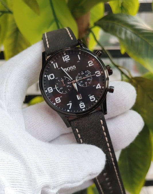 Hugo Boss Black Chrnograph Men's Leather Strap Watch