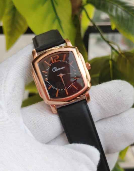 Glamour Rose Gold Leather Strap Men's Watch