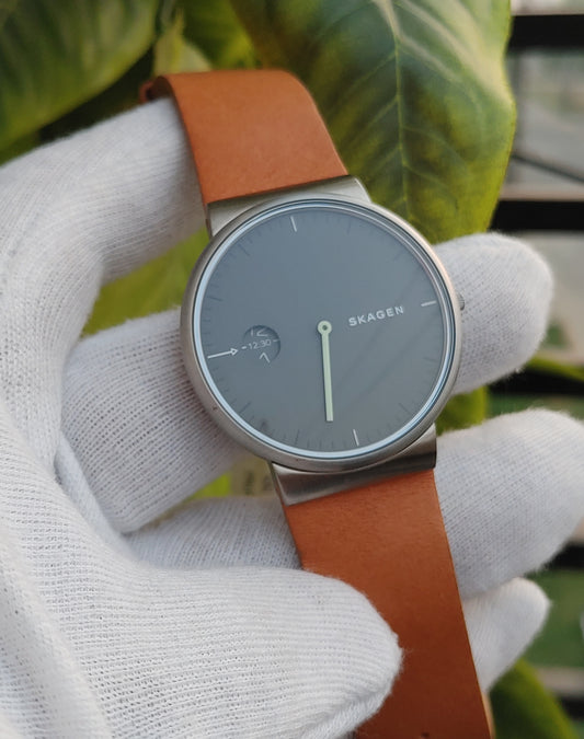 Skagen Ancher Men's Watch – Light Brown Leather Strap, Minimalist Danish Design (Model SKW6194)