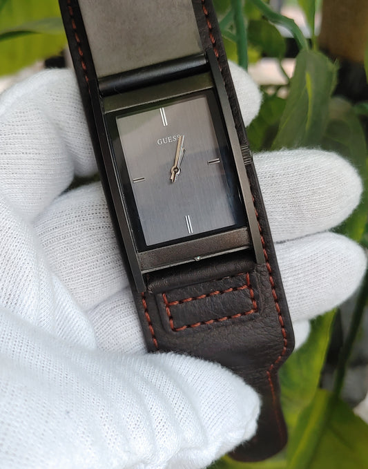 Guess Men's Black Dial Leather Band Watch - W0358G1