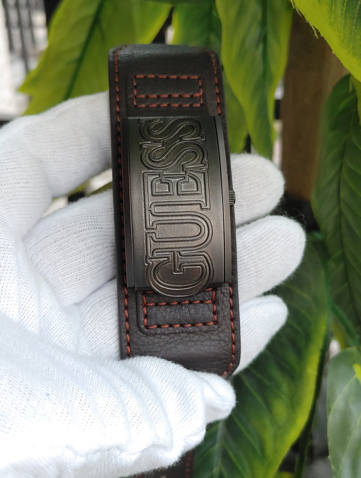 Guess Men's Black Dial Leather Band Watch - W0358G1