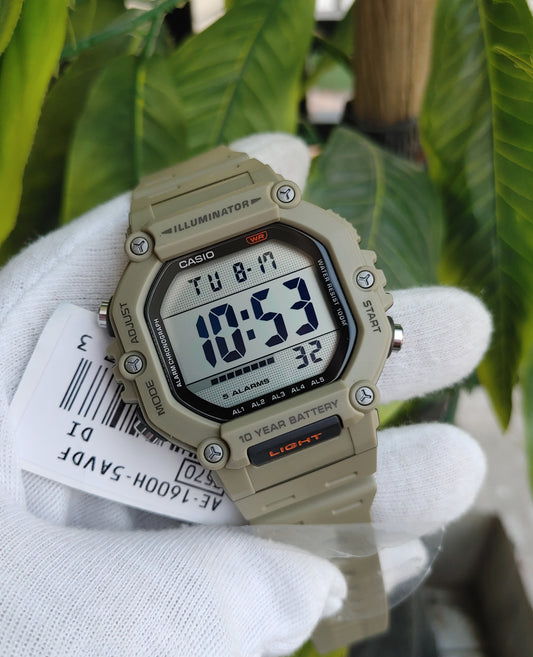 Casio AE-1600H-5AV Men's Digital Sports Watch – Rugged Style, World Time, and Long Battery