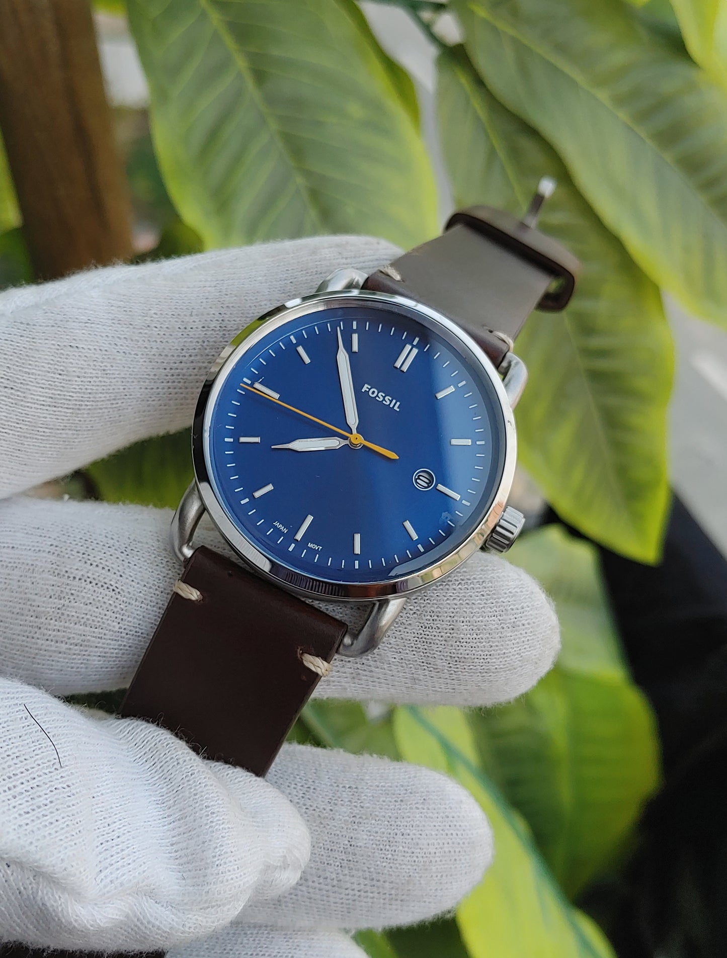 Fossil FS5539 Commuter Men's Watch – Minimalist Black Dial with Brown Leather Strap