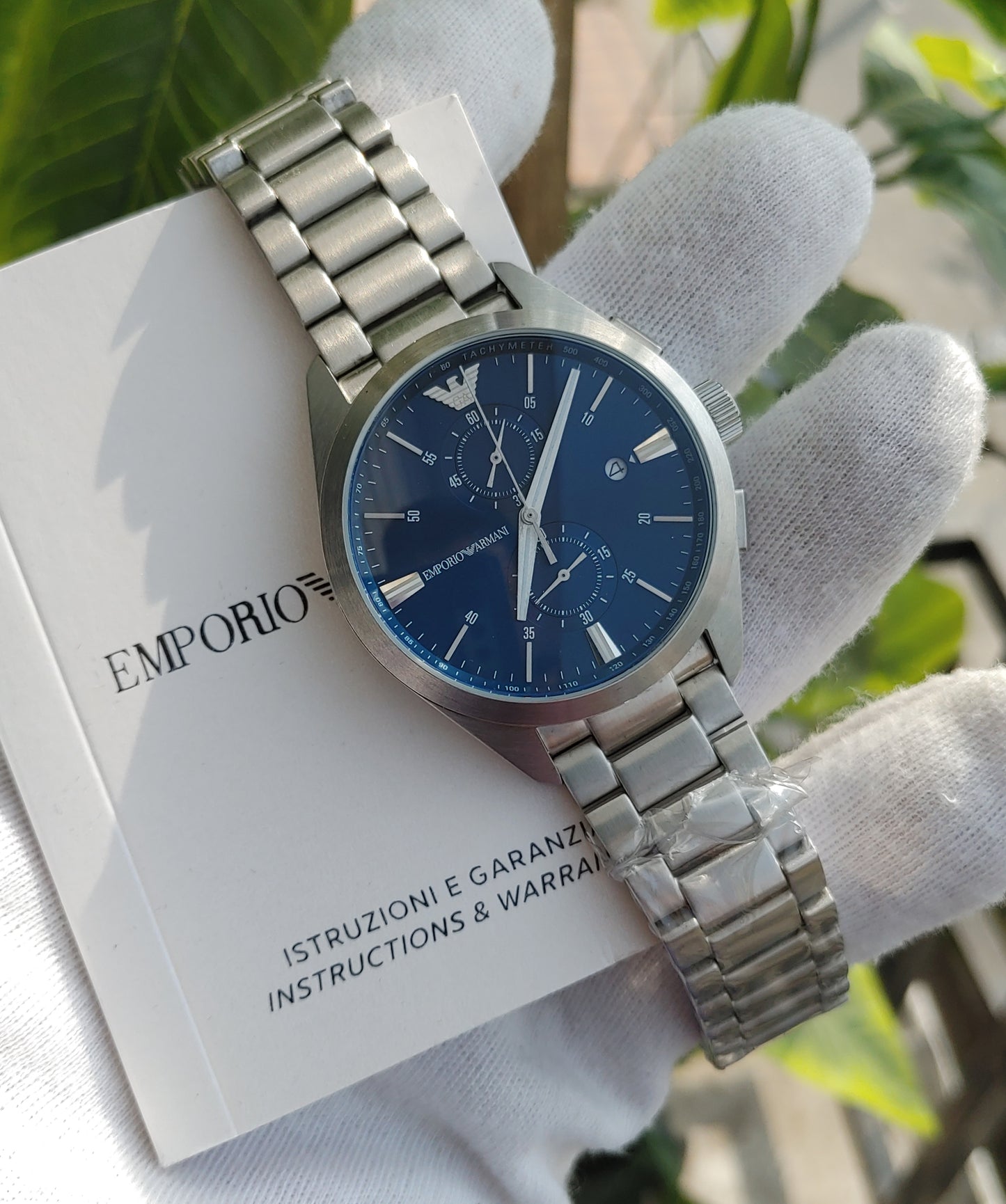 Emporio Armani AR11541 Men’s Chronograph Watch – Blue Dial with Stainless Steel Bracelet