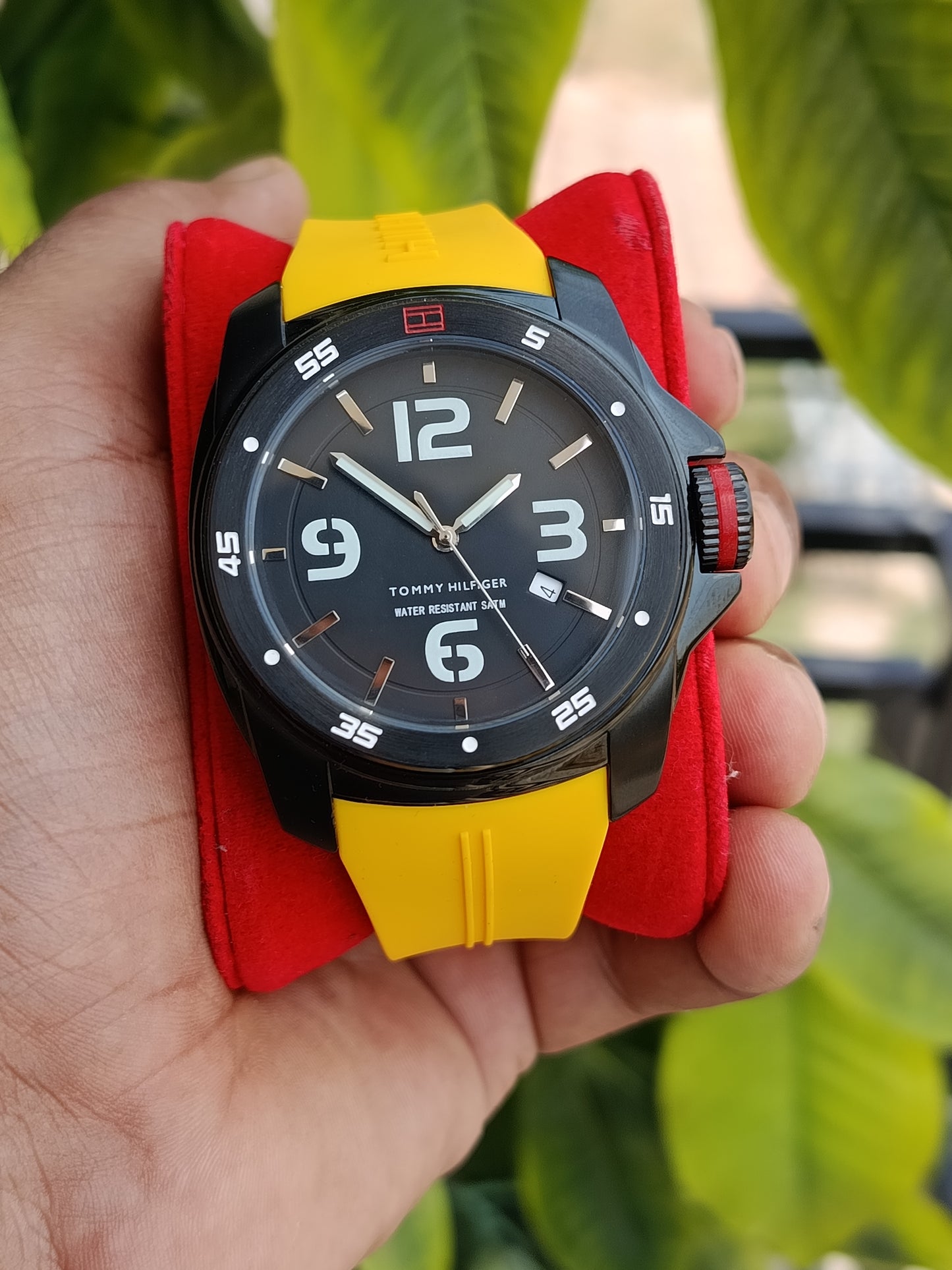 Tommy Hilfiger Sports Watch Stainless Steel Case Yellow Sports Rubber Strap