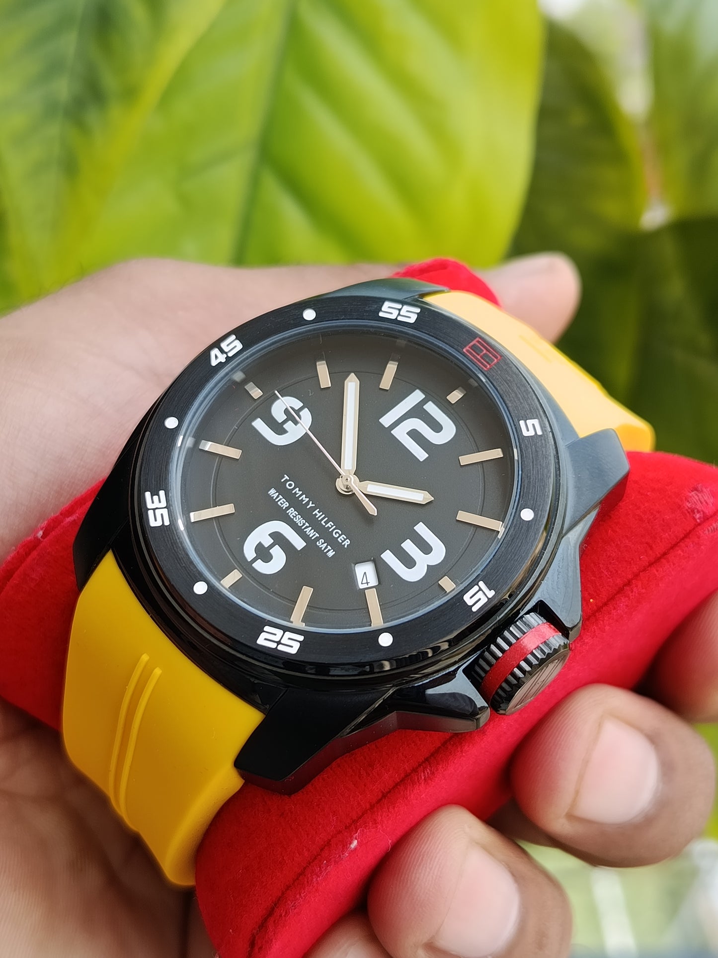 Tommy Hilfiger Sports Watch Stainless Steel Case Yellow Sports Rubber Strap