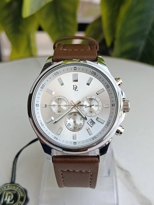 De Lawrence Silver Case Dial Men's Leather Strap Watch