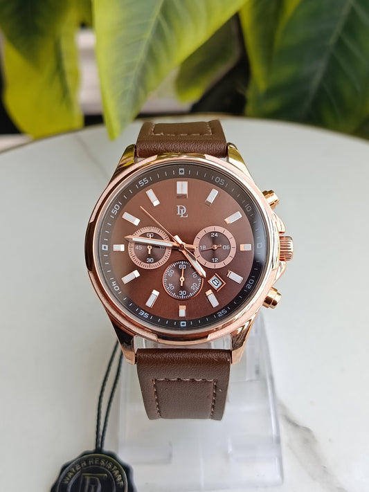 De Lawrence Brown Dial Leather Strap Men's Watch