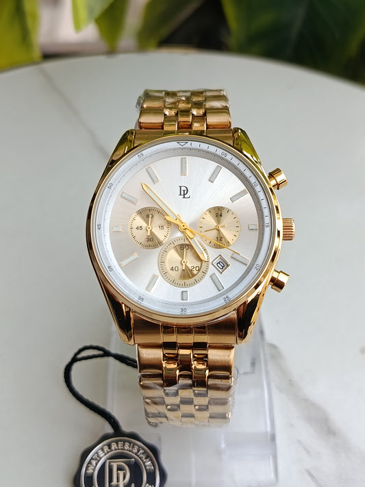 De Lawrence Golden Colour Off White Dial Men's Chronograph Watch
