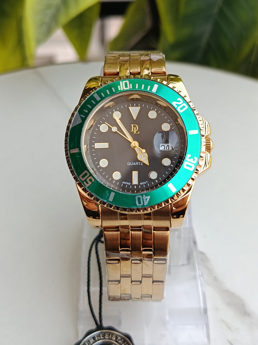 De Lawrence Gold Colour Hulk Green Bazel Men's Watch