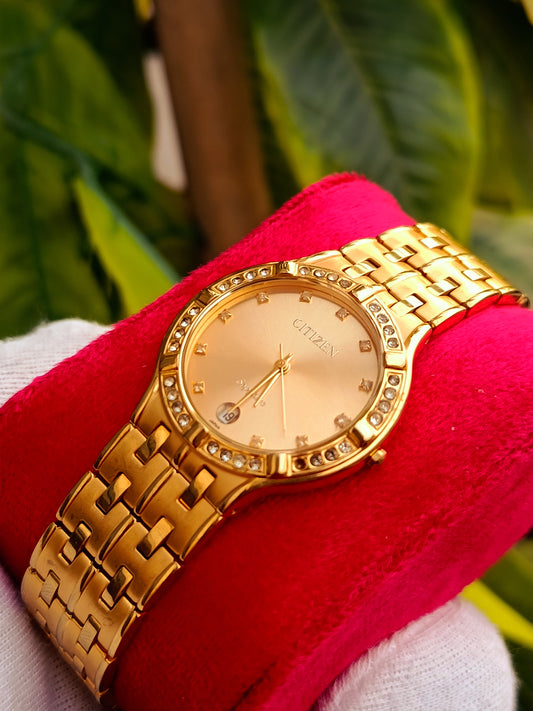 Citizen Vintage Gold Colour Quartz Diamond Bazel Men's Watch
