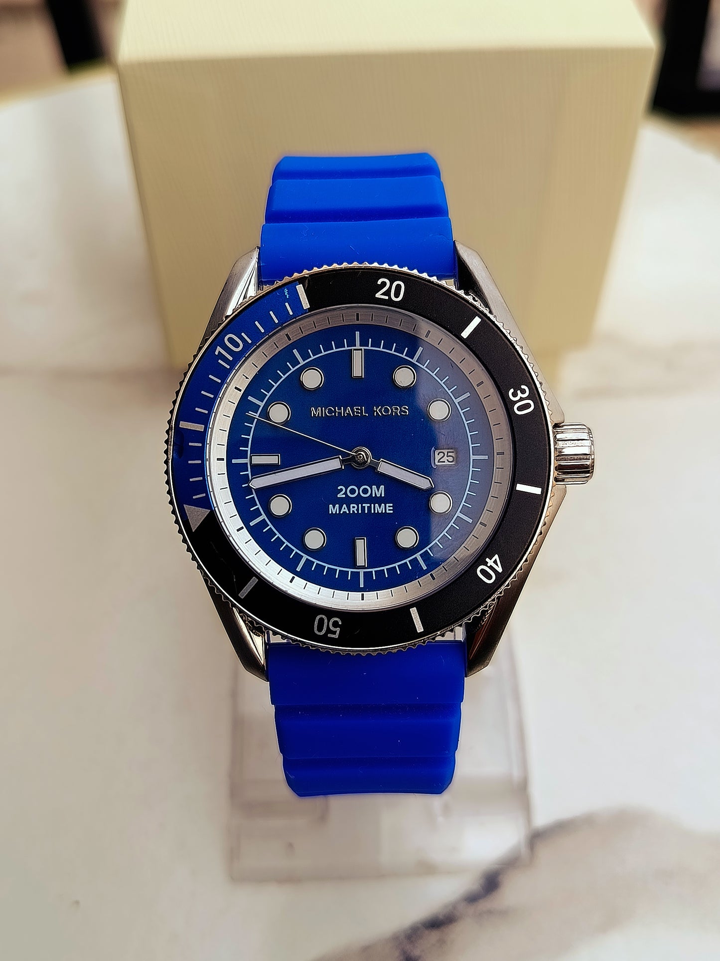 Michael Kors Maritime MK9156 Men's Three-Hand Analog Watch with Blue Dial & Silicone Strap