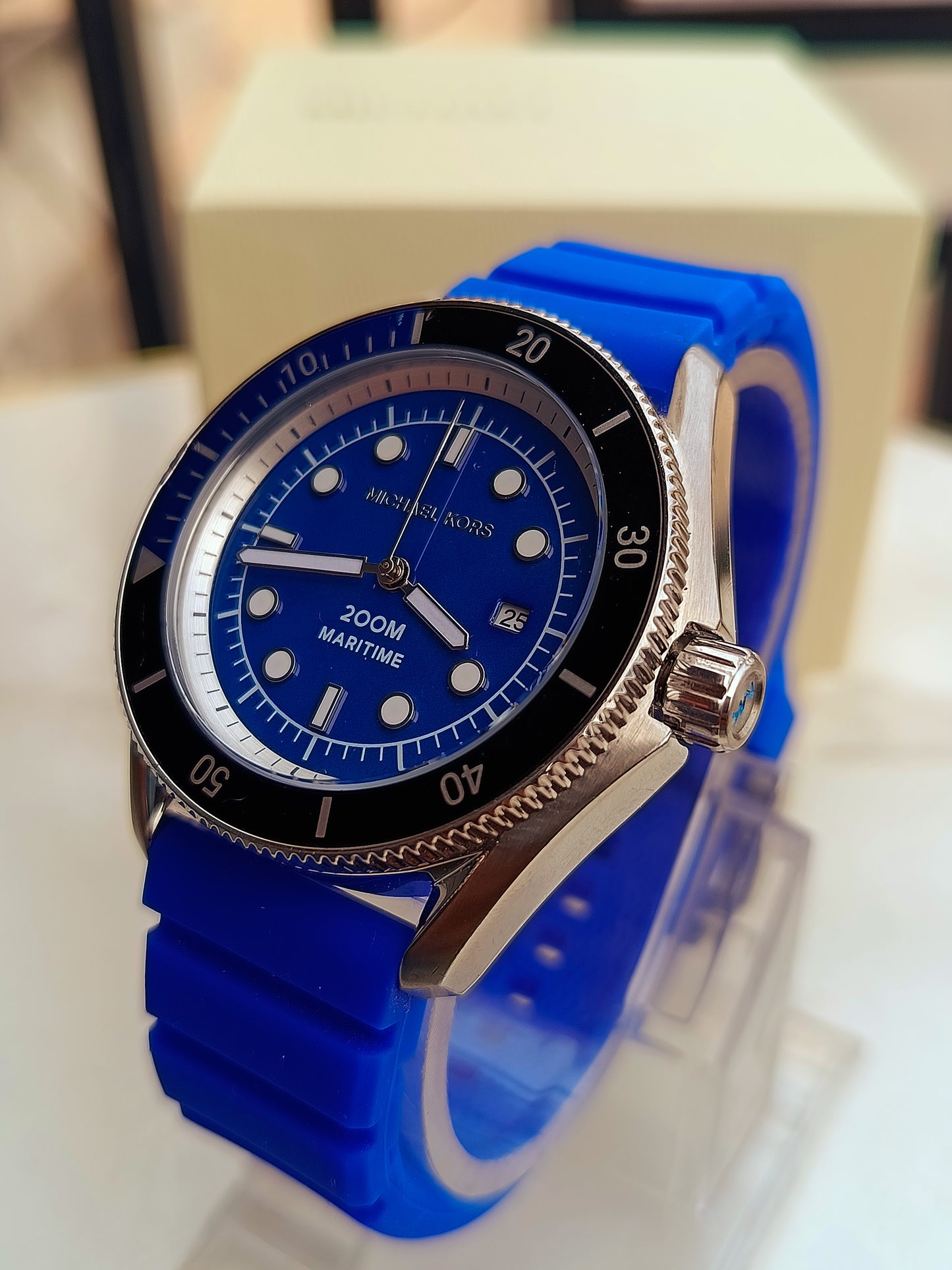 Michael Kors Maritime MK9156 Men's Three-Hand Analog Watch with Blue Dial & Silicone Strap