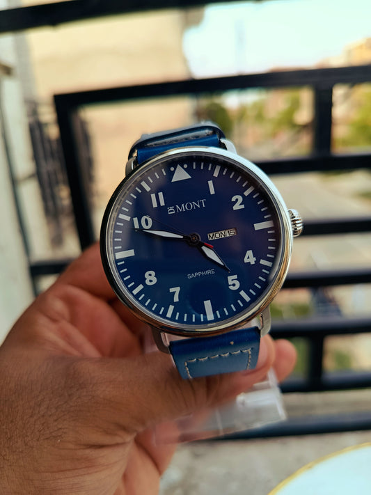 Di Mont Men's Leather Blue Strap Watch