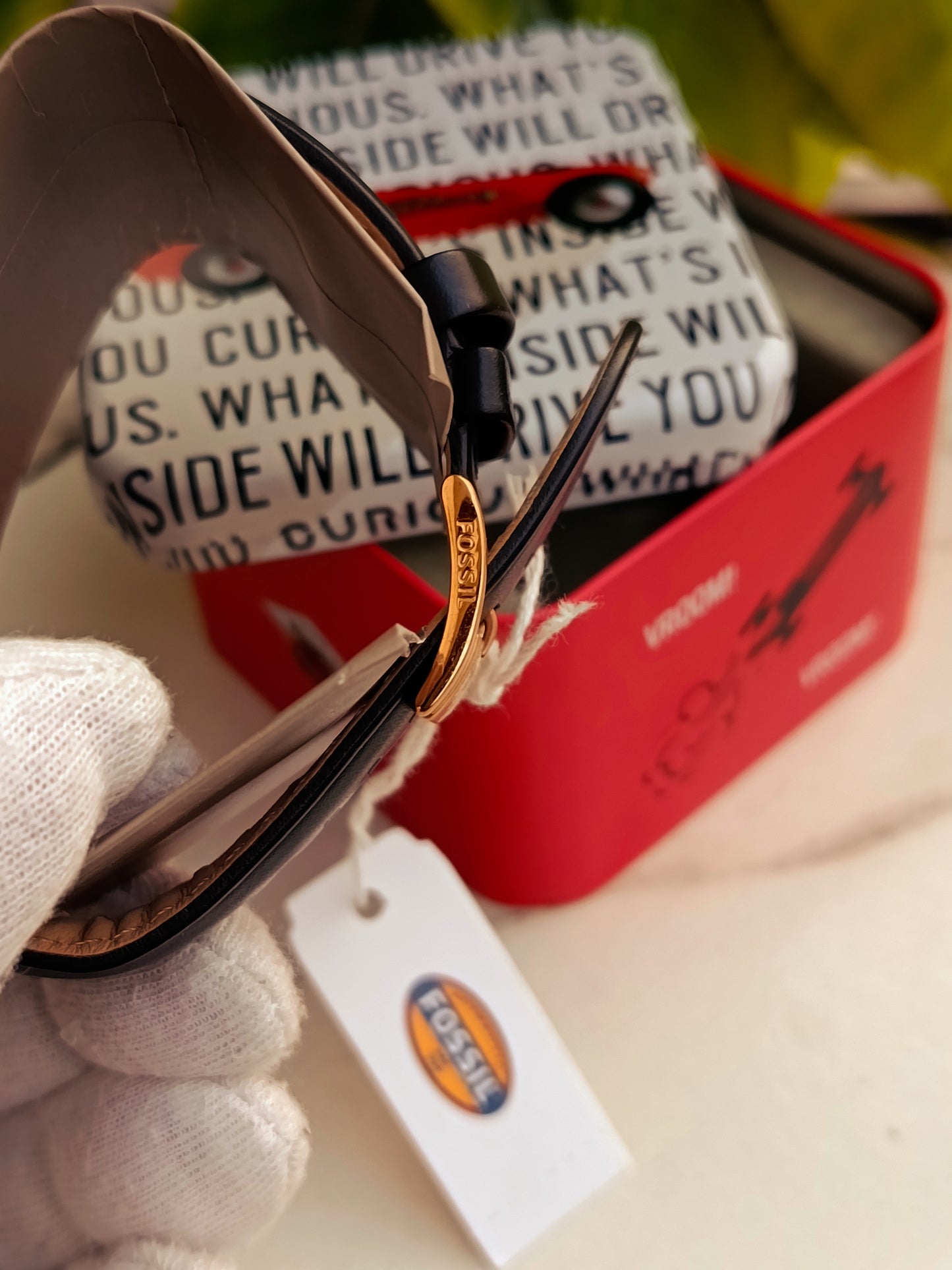 Fossil BQ1704 Men's Navy Leather Strap Watch with Gold-Tone Dial