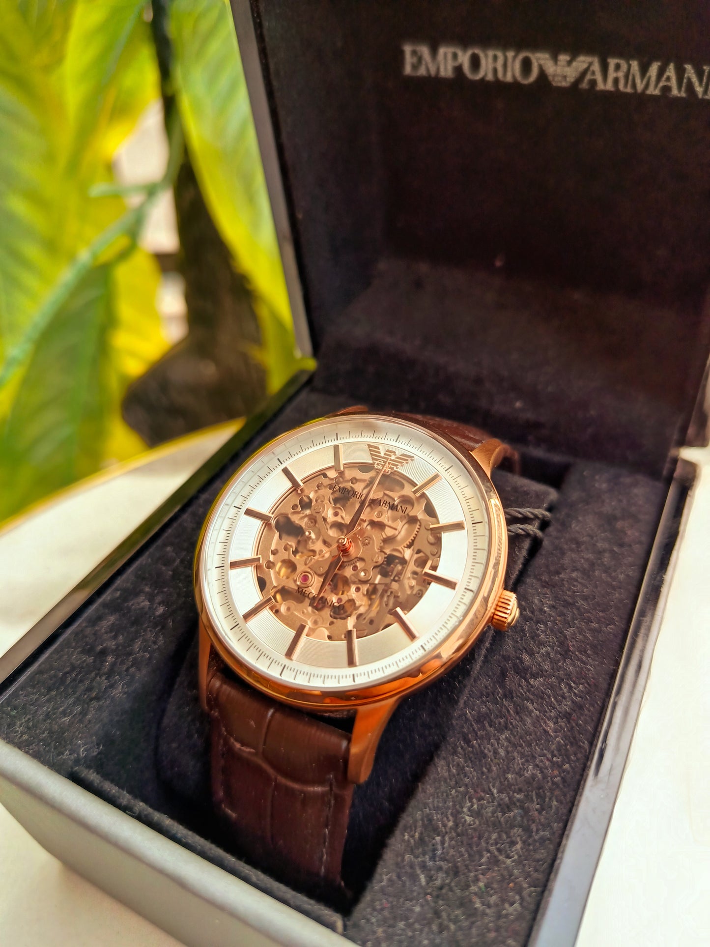 Emporio Armani AR60050 Men’s Automatic Watch – 43mm White Dial with Leather Strap