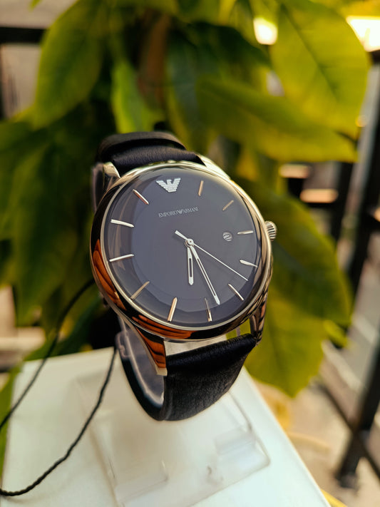 Lambda Classic Black Dial Leather Watch for Men – AR11020