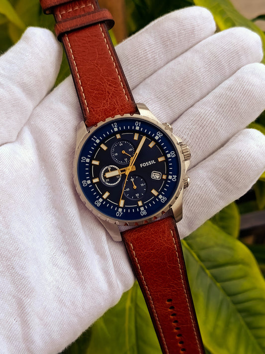 Fossil Dillinger FS5675 Men's Quartz Watch – Classic Blue Dial Stainless Steel