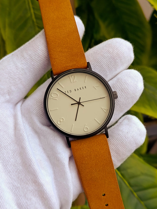 Ted Baker Phylipa BKPPGF110 – Timeless Men's Cream Dial Watch with Elegant Leather Strap