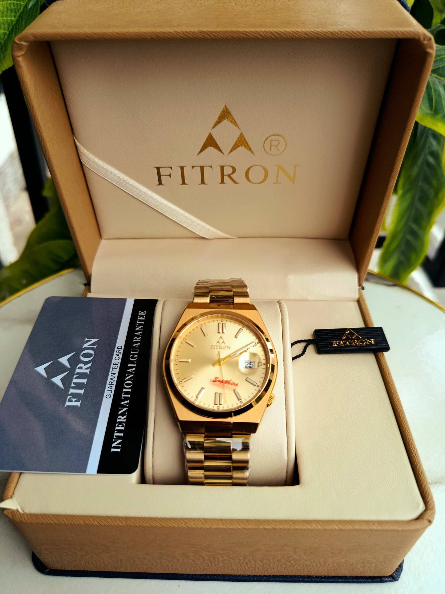 Original Fitron Gold Dial Watch – Japanese Quartz, Sapphire Glass, Stainless Steel | Formal Men’s Watch with Box & Warranty Card
