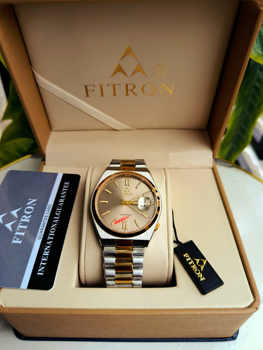 Fitron Double Tone Men’s Watch – Japanese Quartz, Sapphire Glass, Silver & Gold Stainless Steel | Box & Warranty Included