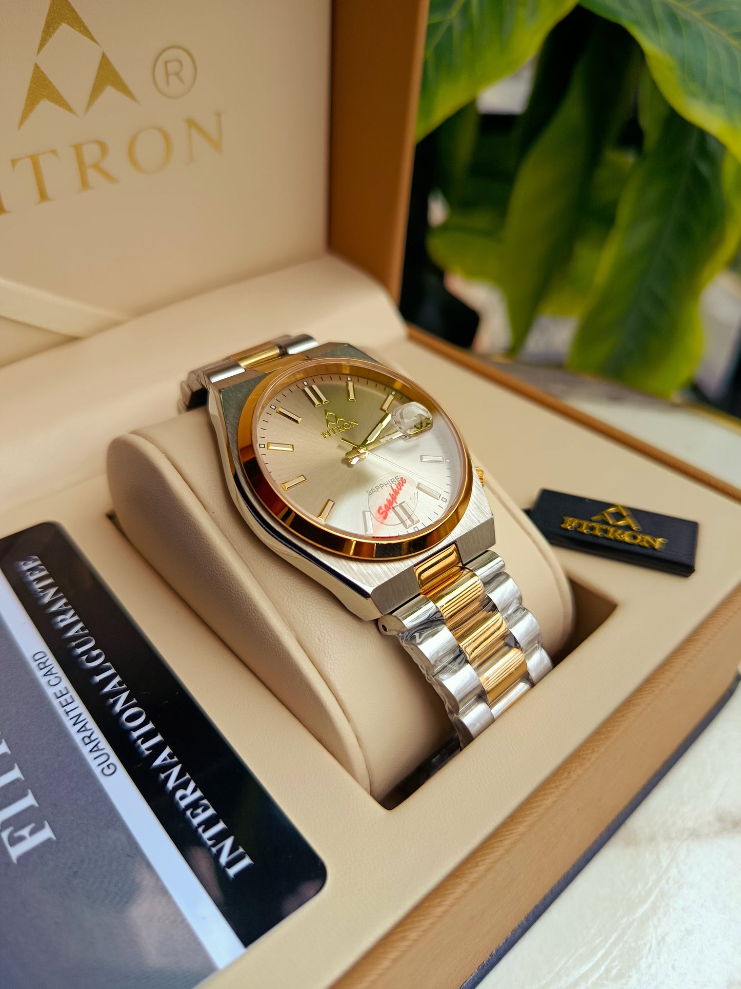 Fitron Double Tone Men’s Watch – Japanese Quartz, Sapphire Glass, Silver & Gold Stainless Steel | Box & Warranty Included